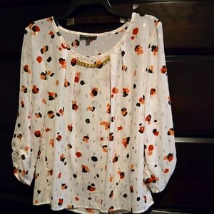 Bar III White Pleated 3/4 Sleeve Blouse